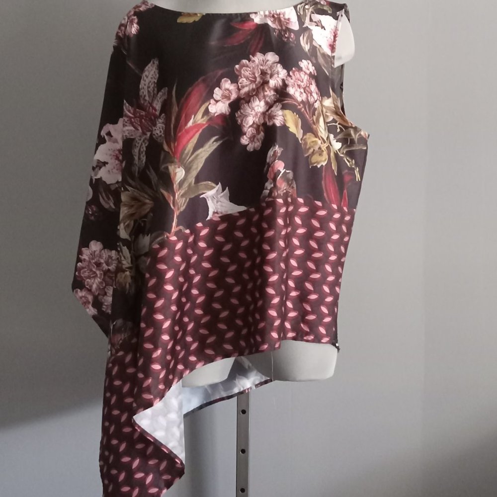 Cleo one shoulder flowy boho multi colour print chevron floral top NWT sz 2X